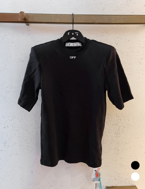 오프화이트 숄더 패드 로고 티셔츠(블랙/화이트)